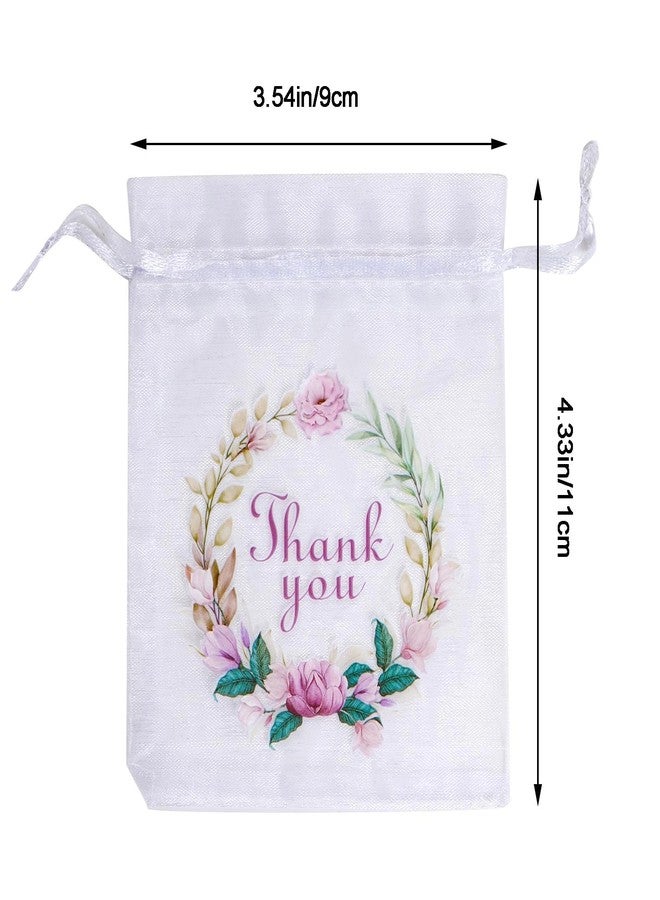 Bskifnn 50 Pcs Organza Bags Thank You Printed Satin Drawstring Organza Pouch Candy Bags Wedding Party Favor Gift Bag Jewelry Pouch (White, 4×4.8 Inch) - Image 2